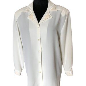 Da-Rue of California 70s Embroidered Tunic Top: Cream Geometric Blouse Size 10
